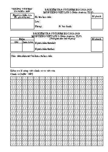 Bài kiểm tra cuối năm môn Tiếng Việt Lớp 2 (Phần chính tả, TLV) - Năm học 2019-2020 - Trường Tiểu học Nghĩa Sơn