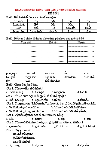 Đề thi Trạng nguyên Tiếng Việt Lớp 2 - Vòng 2 - Năm 2023-2024 (Có đáp án)