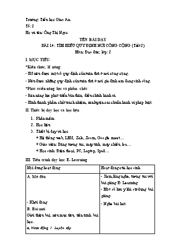 Giáo án Đạo đức Lớp 2 - Bài 14: Tìm hiểu quy định nơi công cộng (Tiết 2) - Ông Thị Ngọc