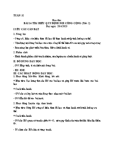 Giáo án Đạo đức Lớp 2 (Kết nối tri thức và cuộc sống) - Tuần 32, Bài 14: Tìm hiểu quy định nơi công cộng - Năm học 2022-2023