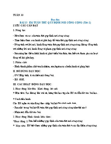 Giáo án Đạo đức Lớp 2 (Kết nối tri thức và cuộc sống) - Tuần 33, Bài 15: Em tuân thủ quy định nơi công cộng (Tiết 1) - Năm học 2022-2023
