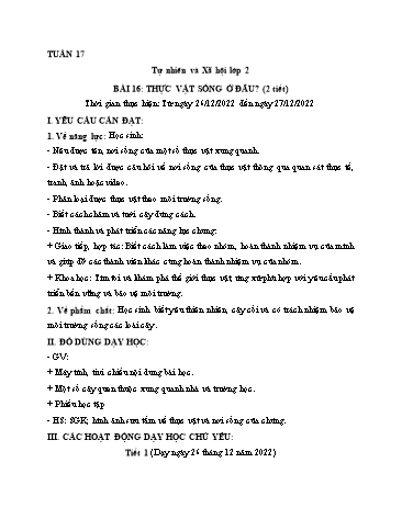 Giáo án Tự nhiên và Xã hội Lớp 2 (Kết nối tri thức và cuộc sống) - Tuần 17 - Năm học 2022-2023