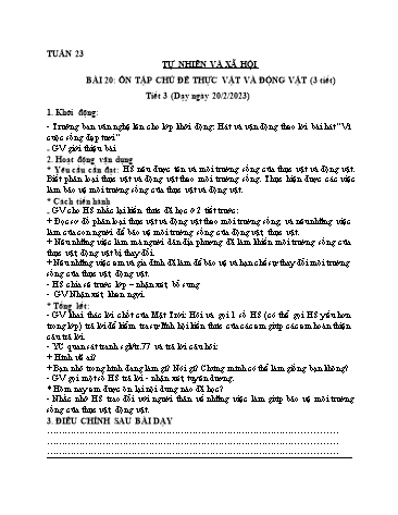 Giáo án Tự nhiên và Xã hội Lớp 2 (Kết nối tri thức và cuộc sống) - Tuần 23 - Năm học 2022-2023