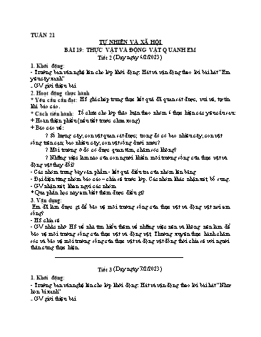 Giáo án Tự nhiên và Xã hội Lớp 2 (Kết nối tri thức và cuộc sống) - Tuần 21, Bài 19: Thực vật và động vật quanh em (Tiết 2, 3) - Năm học 2022-2023