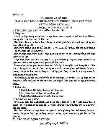 Giáo án Tự nhiên và Xã hội Lớp 2 (Kết nối tri thức và cuộc sống) - Tuần 19, Bài 18: Cần làm gì để bảo vệ môi trường sống của thực vật và động vật - Năm học 2022-2023