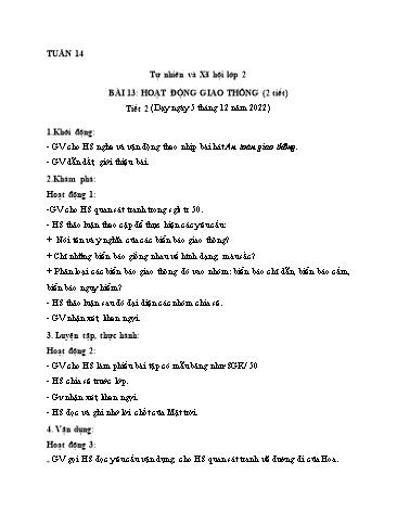 Giáo án Tự nhiên và Xã hội Lớp 2 (Kết nối tri thức và cuộc sống) - Tuần 14 - Năm học 2022-2023