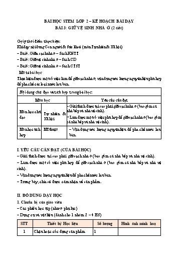Kế hoạch bài dạy STEM Lớp 2 - Bài 3: Giữ vệ sinh nhà ở