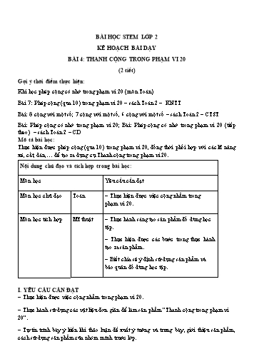 Kế hoạch bài dạy STEM Lớp 2 - Bài 4: Thanh cộng trong phạm vi 20