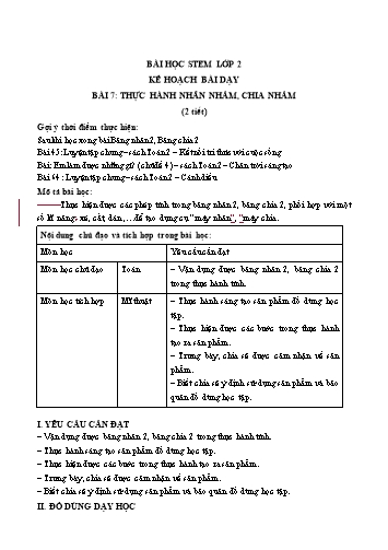 Kế hoạch bài dạy STEM Lớp 2 - Bài 7: Thực hành nhân nhẩm, chia nhẩm