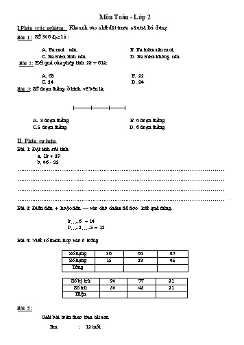 Phiếu bài tập lần 7 môn Tiếng Việt, Toán Lớp 2