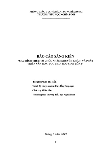 Sáng kiến kinh nghiệm Các hình thức tổ chức nhằm khuyến khích và phát triển văn hóa đọc cho học sinh lớp 2