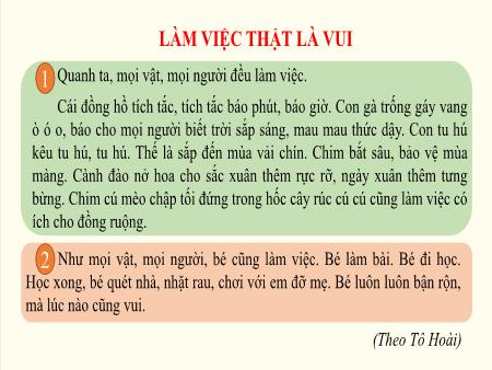 Bài giảng Tiếng Việt 2 (Đọc) Sách Kết nối tri thức - Bài 4: Làm việc thật là vui (Tiết 1)