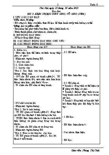 Giáo án Đạo đức 2 (Kết nối tri thức) - Tuần 8, Bài 3: Kính trọng thầy giáo, cô giáo (Tiết 2) - Năm học 2023-2024 - Phùng Thị Chải
