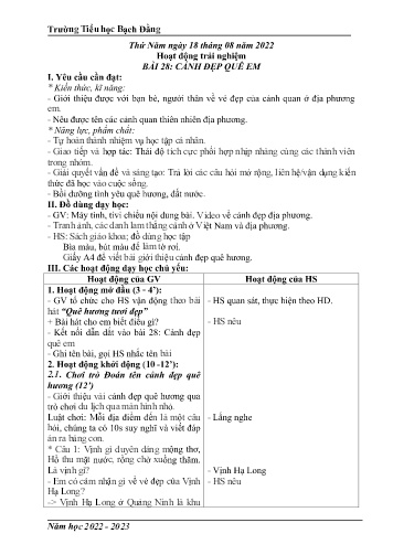 Giáo án Hoạt động trải nghiệm 2 (Kết nối tri thức) - Bài 28: Cảnh đẹp quê em - Năm học 2022-2023 - Trường Tiểu học Bạch Đằng
