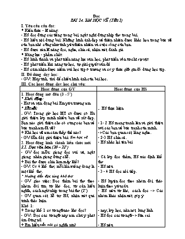 Giáo án Tiếng Việt 2 (Đọc) Sách Kết nối tri thức - Bài 14: Em học vẽ (Tiết 1)