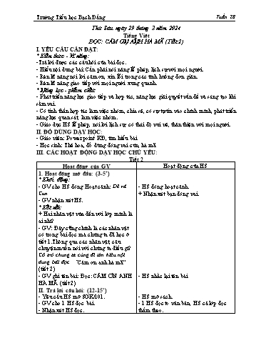 Giáo án Tiếng Việt 2 (Đọc) Sách Kết nối tri thức - Tuần 28, Bài: Cảm ơn anh Hà Mã (Tiết 2) - Năm học 2023-2024 - Trường Tiểu học Bạch Đằng