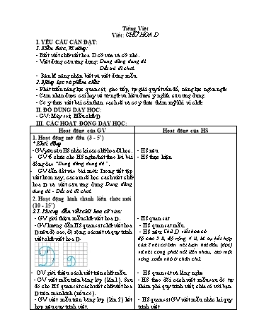Giáo án Tiếng Việt 2 (Viết) Sách Kết nối tri thức - Bài: Chữ hoa D