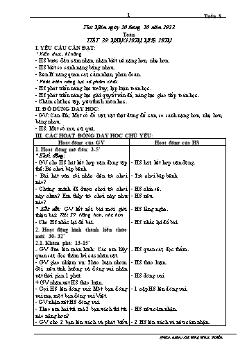 Giáo án Toán 2 (Chân trời sáng tạo) - Tuần 8, Tiết 39: Nặng hơn, nhẹ hơn - Năm học 2023-2024 - Lê Thị Thu Hiền