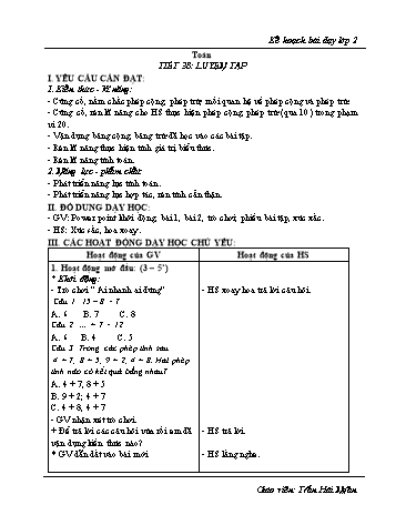 Kế hoạch bài dạy Toán 2 (Kết nối tri thức) - Tiết 38: Luyện tập - Trần Hải Ngân